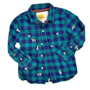Boden Jack Russell Terrier Dog Embroidered Plaid Shirt Flannel Button Down